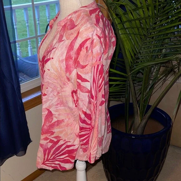 Chico's Pink and Fuchsia Leaf Print Blouse - Picture 4 of 8